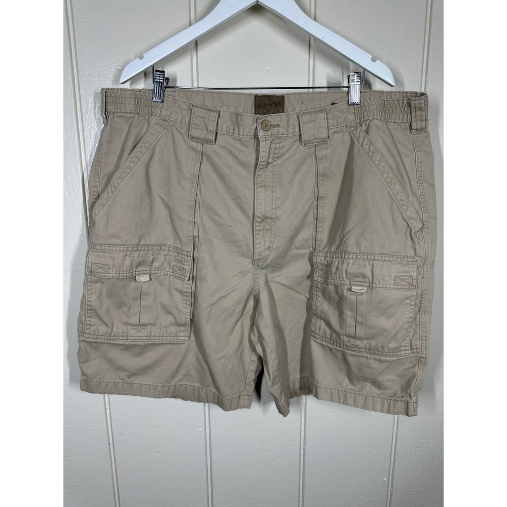 St. Johns Bay Cargo Shorts Mens 44 Tan Khaki Cotton Twill Multi Pocket Outdoor